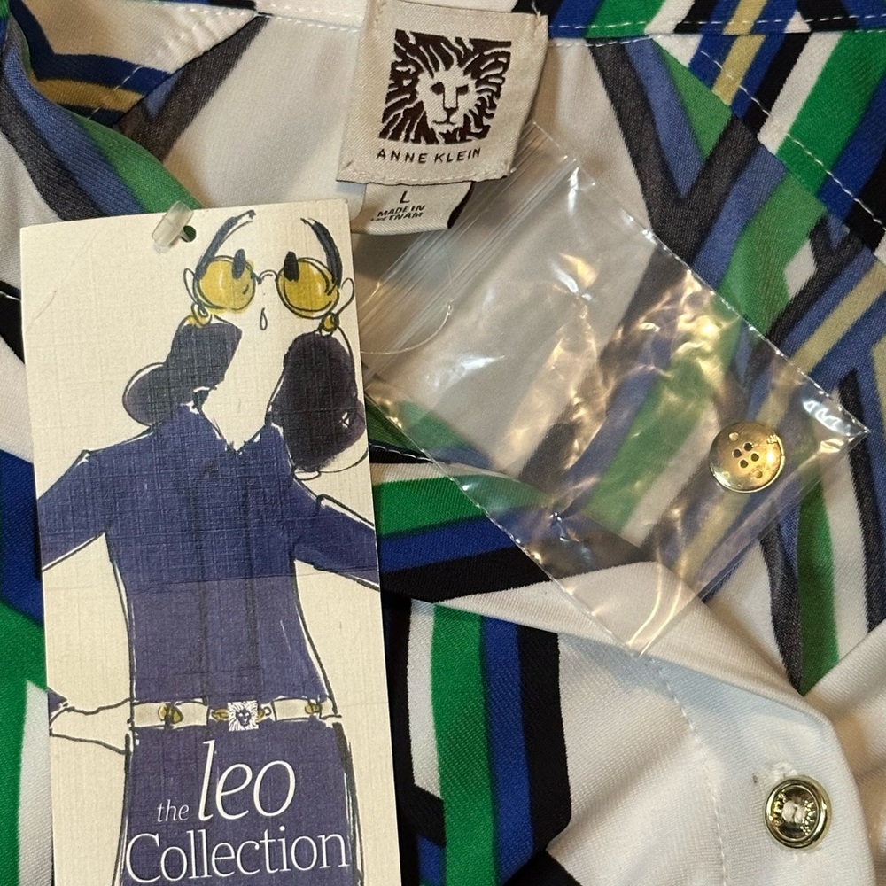 Anne Klein Blue and Green Geometric Midi Dress - Picture 3 of 6